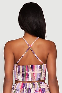 Womens Abstract Brush Stroke Print Crop Top, Multi,