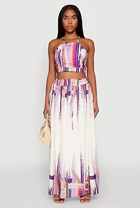 Abstract Brush Stroke Print Maxi Skirt