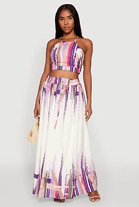 Abstract Brush Stroke Print Maxi Skirt