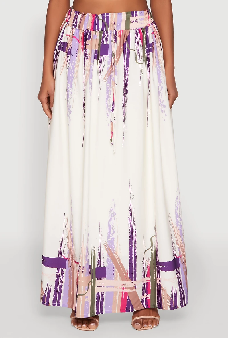 Abstract Brush Stroke Print Maxi Skirt