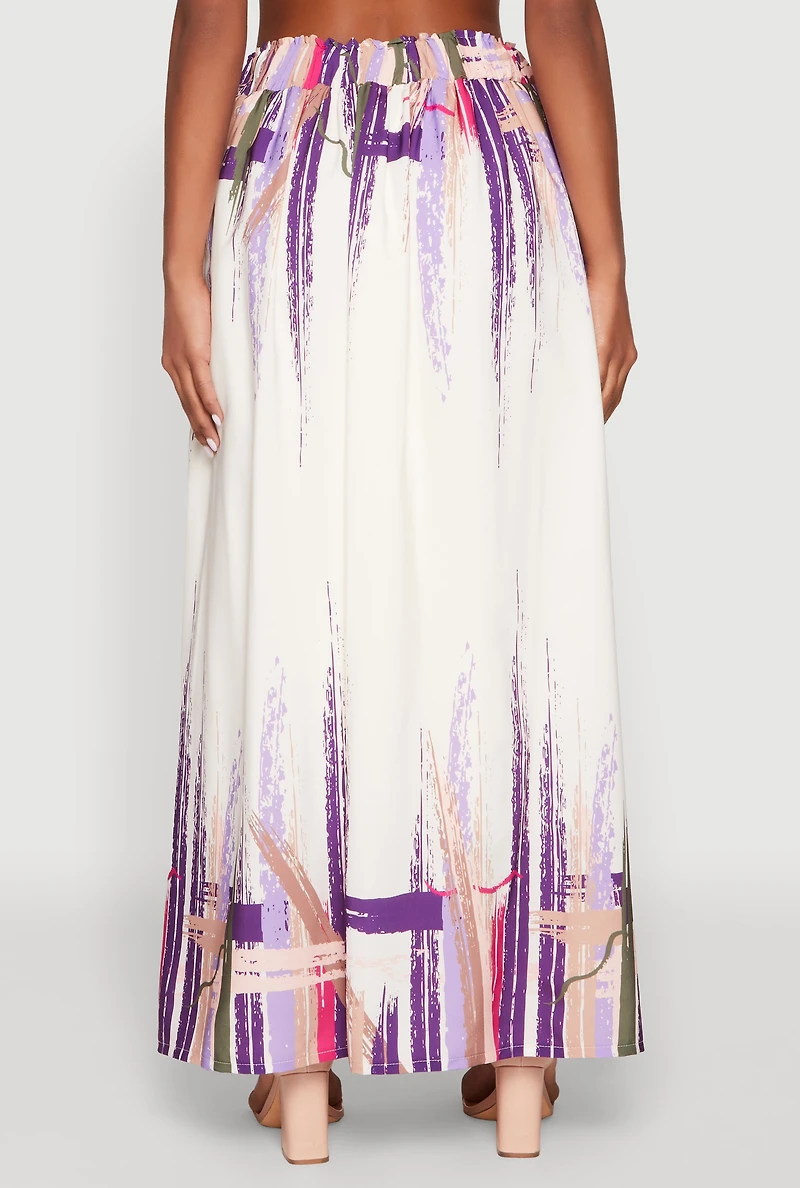 Abstract Brush Stroke Print Maxi Skirt