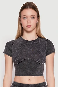 Acid Wash Corset Detail Crop Top