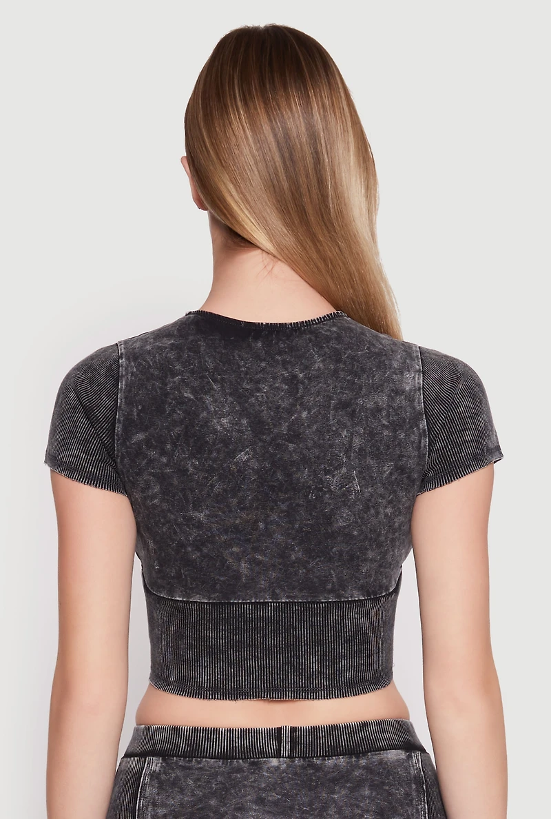 Acid Wash Corset Detail Crop Top