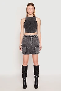 Ribbed Knit Acid Wash Cropped Tank Top