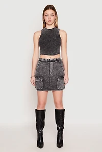 Acid Wash Cargo Pocket Mini Skirt