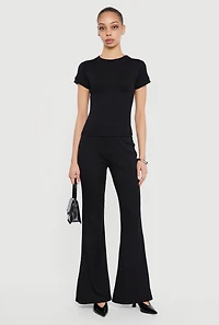 Ribbed Knit Short Sleeve High Neck Tee