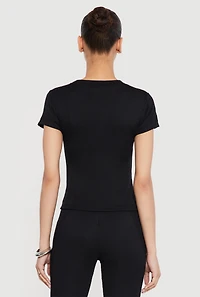 Ribbed Knit Short Sleeve High Neck Tee