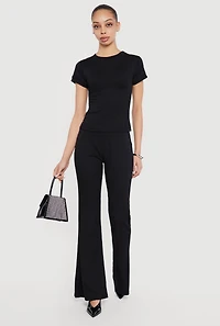 Rib Knit High Waisted Flare Pants