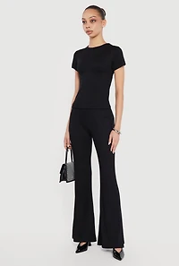 Rib Knit High Waisted Flare Pants