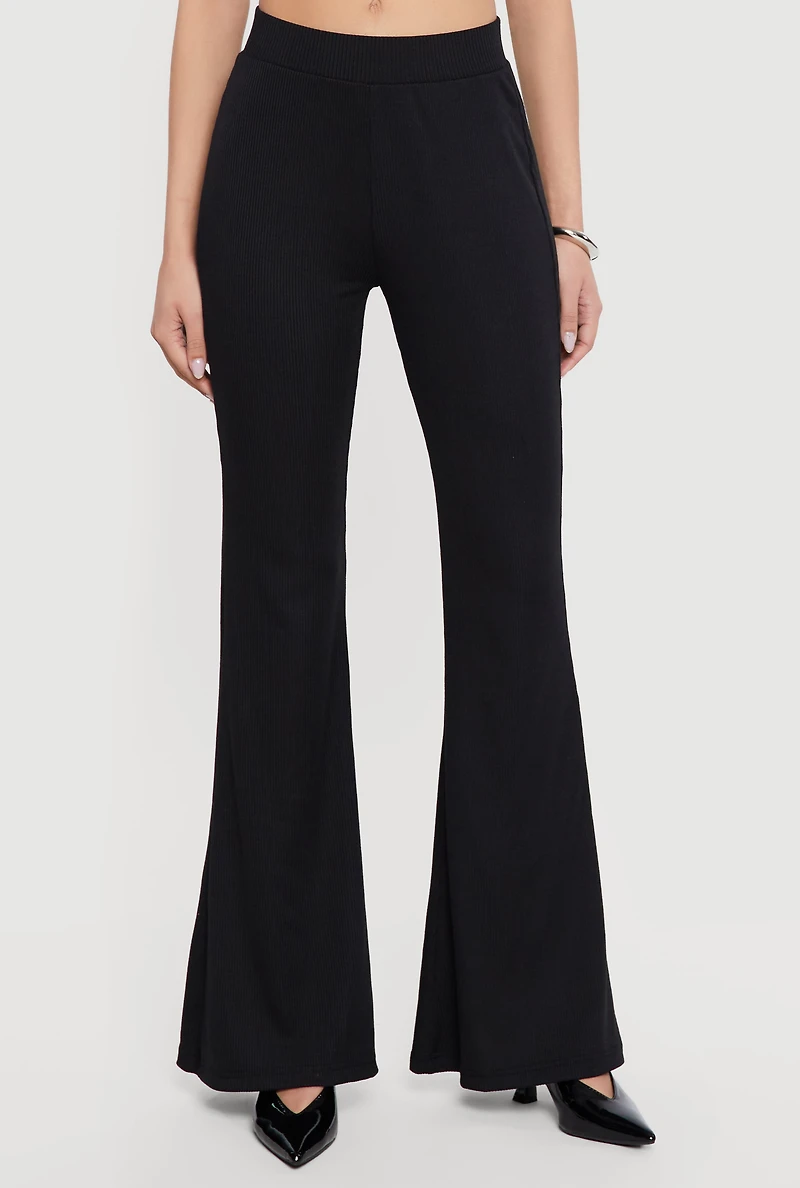 Rib Knit High Waisted Flare Pants