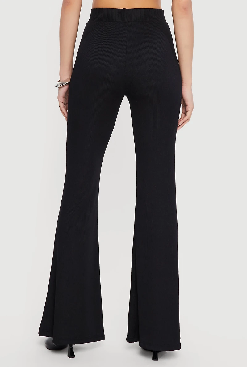 Rib Knit High Waisted Flare Pants