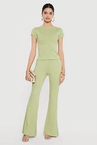 Rib Knit High Waisted Flare Pants