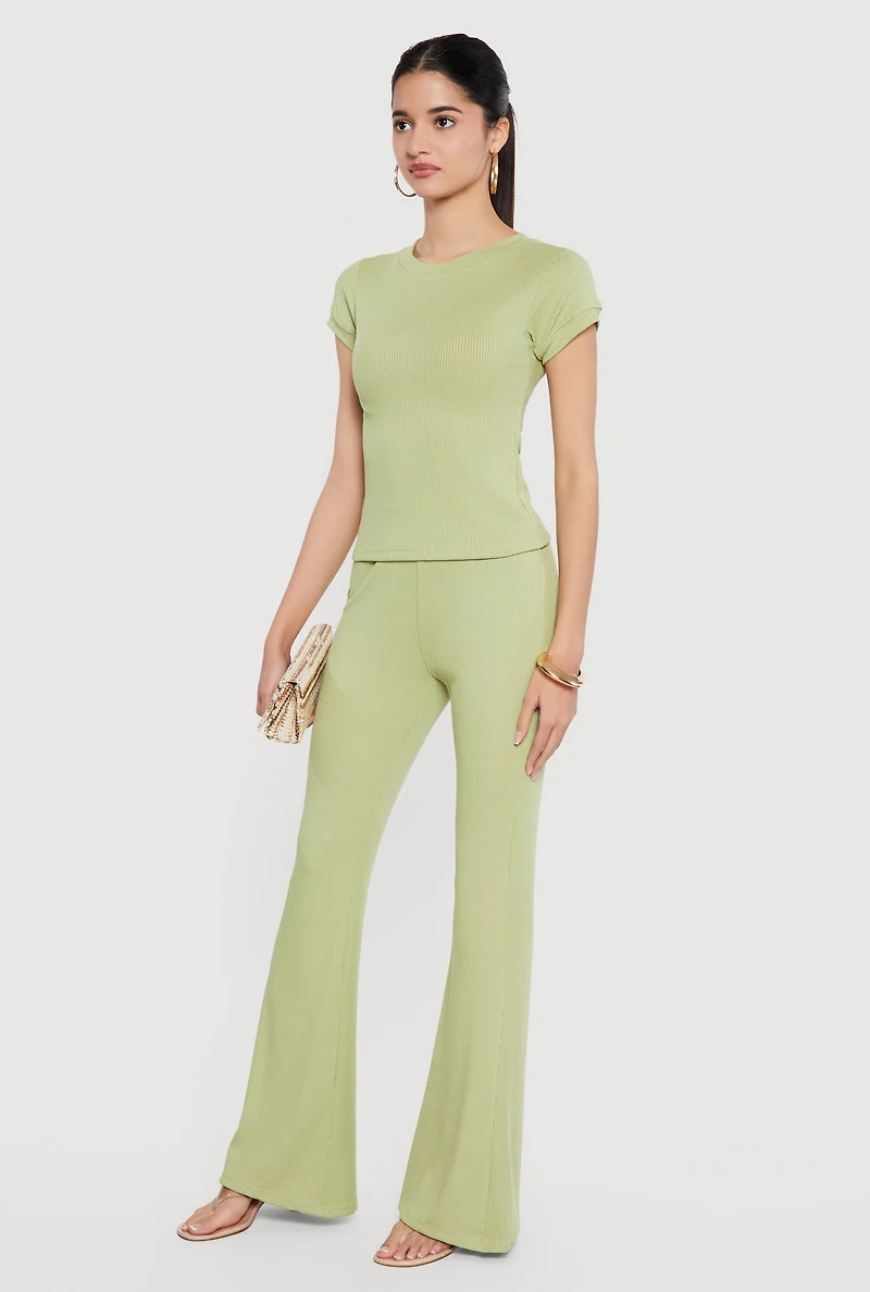 Rib Knit High Waisted Flare Pants