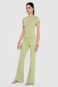 Rib Knit High Waisted Flare Pants