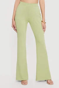 Rib Knit High Waisted Flare Pants