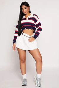 Womens Striped Trim Detail Pleated Skirt, White,