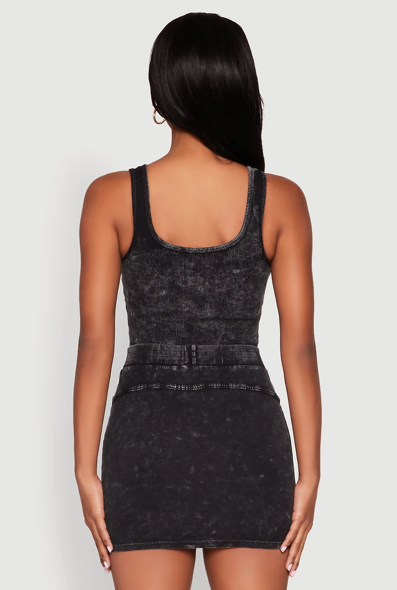 Womens Mineral Wash High Cut Bodysuit, Black, Size L
