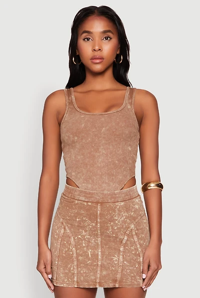 Womens Mineral Wash High Cut Bodysuit,
