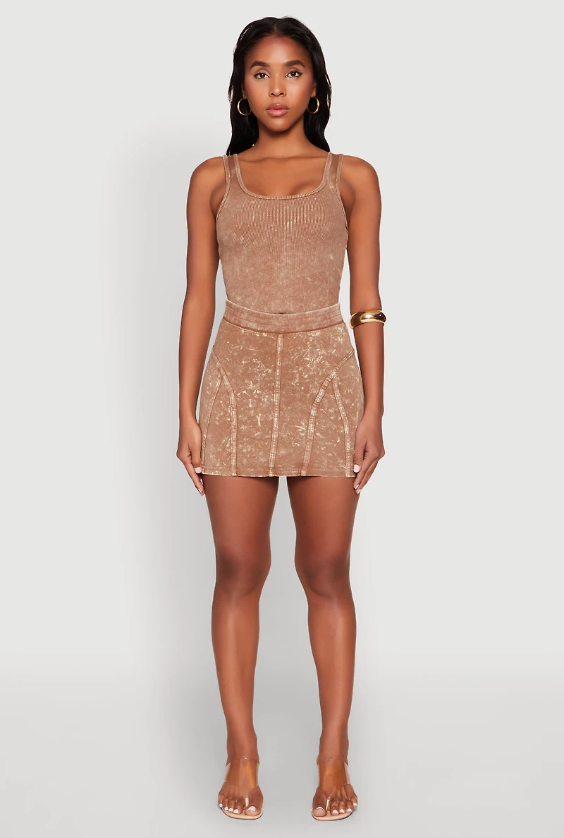 Womens Mineral Wash High Cut Bodysuit, Brown, Size M