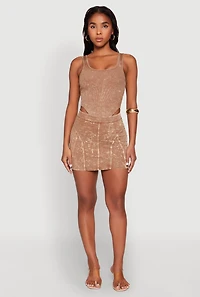 Womens Mineral Wash High Cut Bodysuit, Brown, Size M