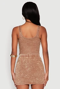 Womens Mineral Wash High Cut Bodysuit, Brown, Size M