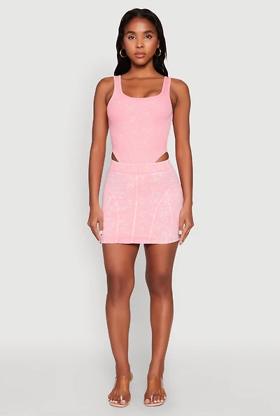 Womens Mineral Wash High Waist Mini Skirt, Pink, Size M