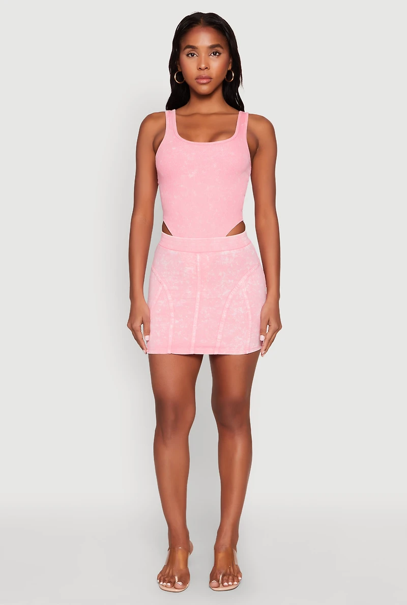 Womens Mineral Wash High Waist Mini Skirt, Pink, Size M