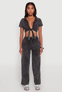 Womens Mineral Wash Straight Leg Sweatpants, Grey, Size M