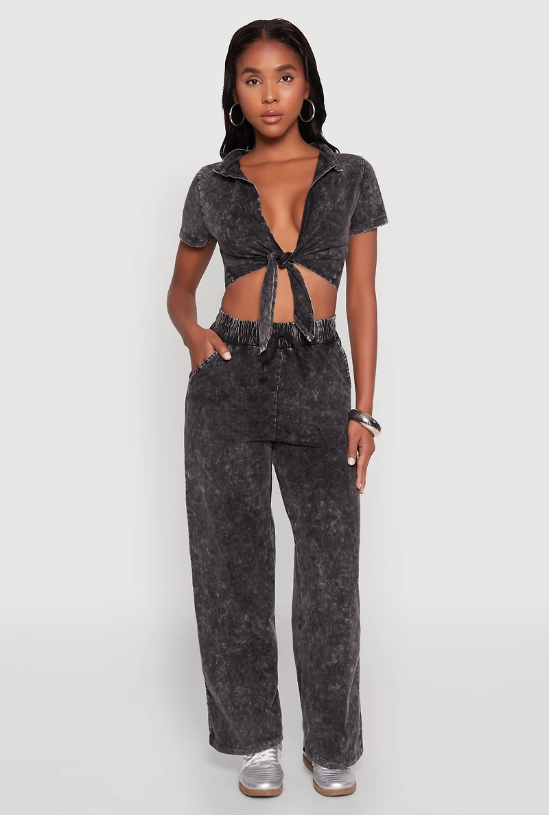 Womens Mineral Wash Straight Leg Sweatpants, Grey, Size M