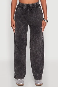 Womens Mineral Wash Straight Leg Sweatpants, Grey,