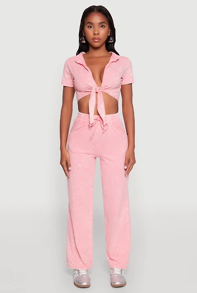 Womens Mineral Wash Straight Leg Sweatpants, Pink, Size L