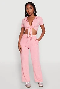 Womens Mineral Wash Straight Leg Sweatpants, Pink, Size L