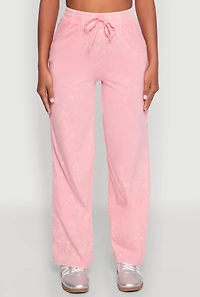Womens Mineral Wash Straight Leg Sweatpants, Pink, Size L
