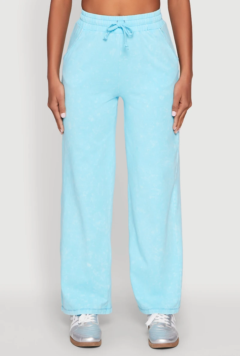Womens Mineral Wash Straight Leg Sweatpants, Blue, Size M