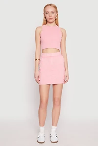Womens Mineral Wash Ribbed Knit Crop Top, Pink, Size S