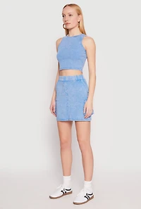 Womens Mineral Wash Ribbed Knit Crop Top, Blue, Size M