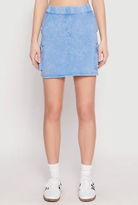 Mineral Wash High Waisted Cargo Skirt