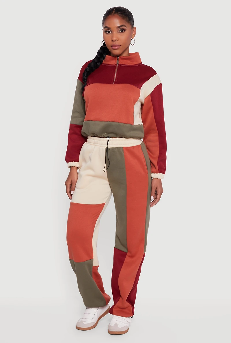 Color Block Quarter Zip Funnel Neck Sweatshirt
