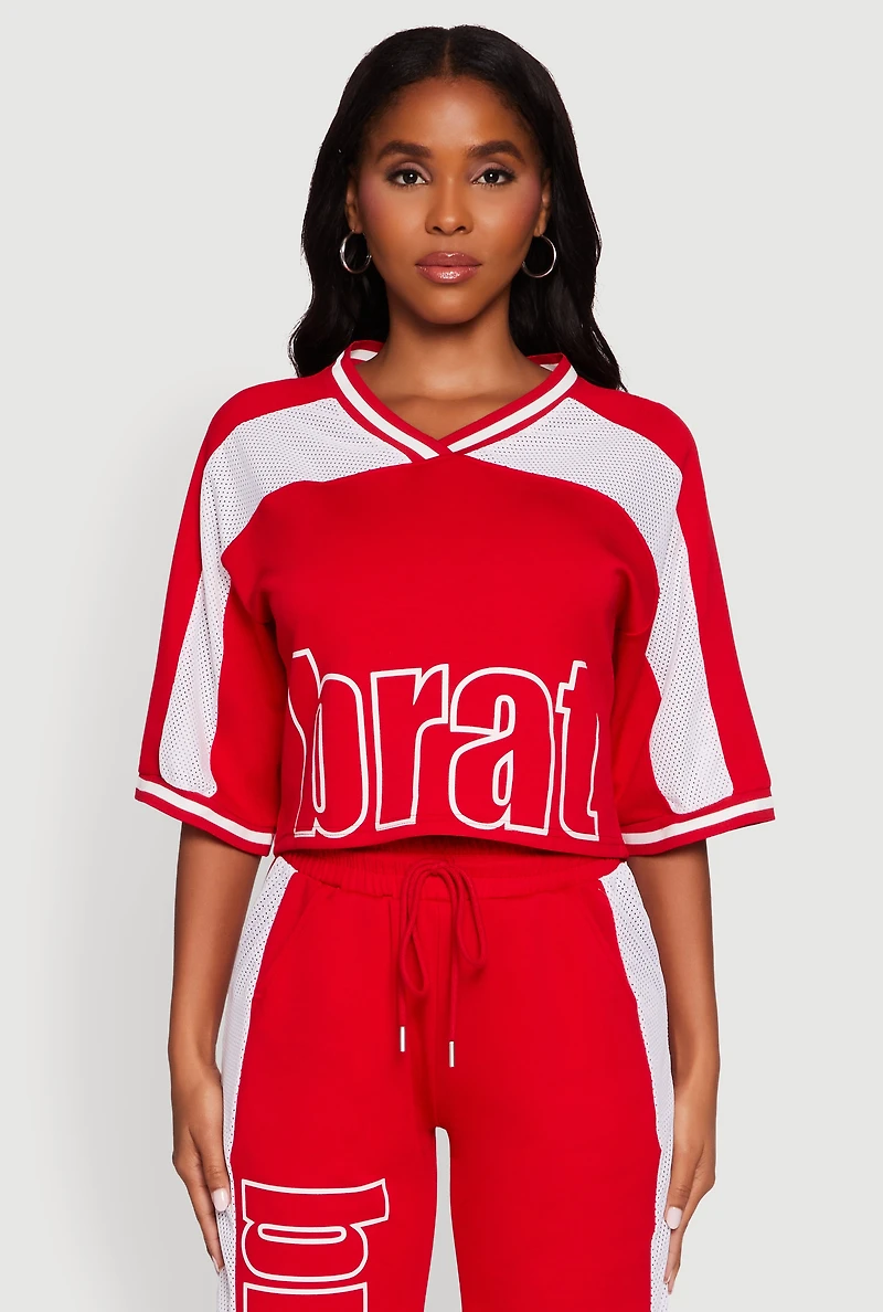 Womens Brat Graphic Jersey Top, Red, Size M