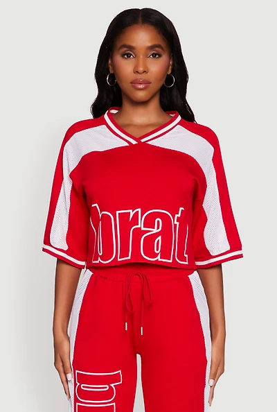 Womens Brat Graphic Jersey Top, Red, Size M