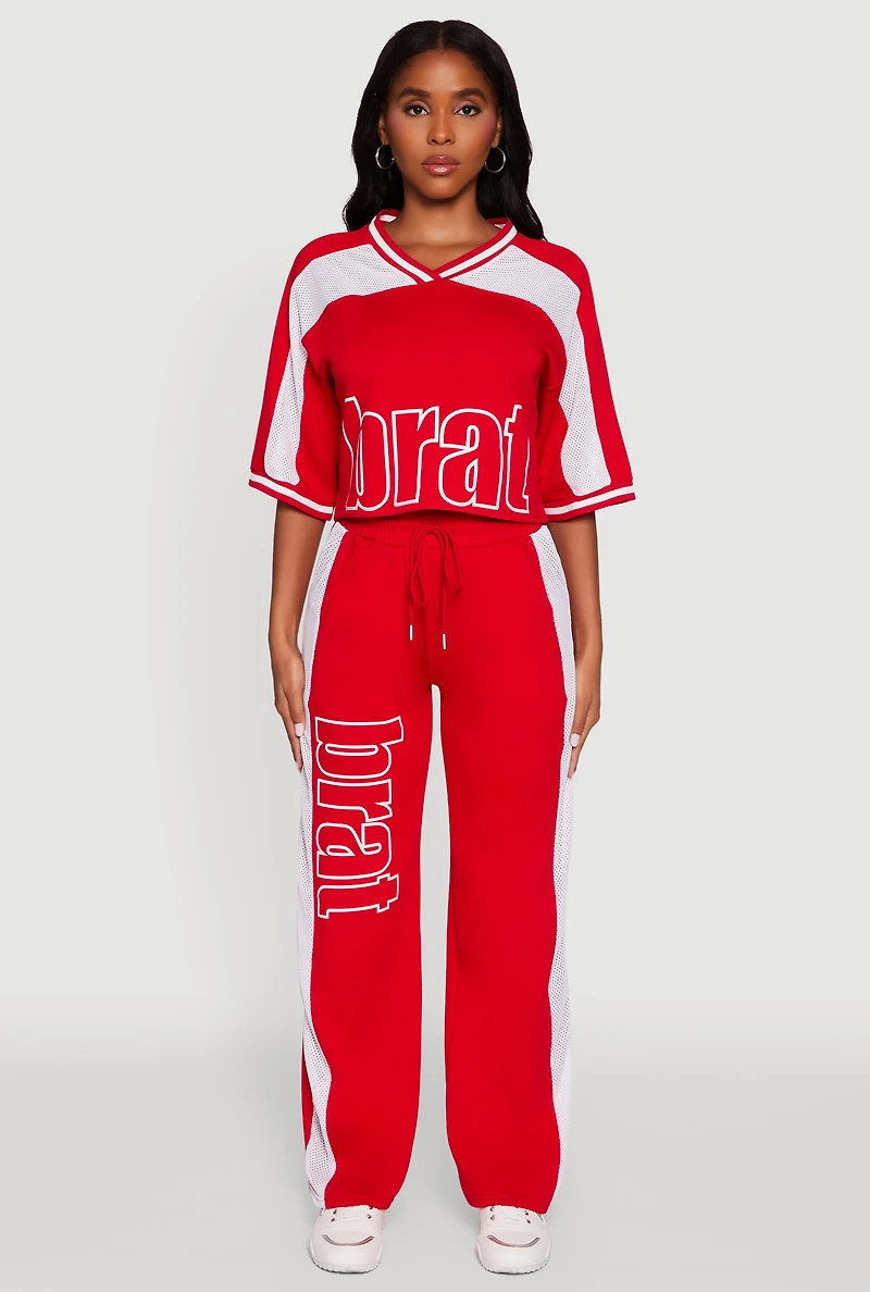 Womens Brat Graphic Jersey Top, Red, Size M