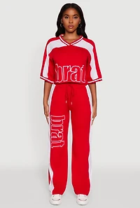 Womens Brat Graphic Jersey Top, Red, Size M