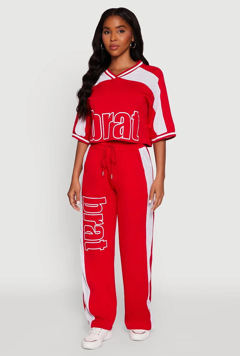 Womens Brat Graphic Jersey Top, Red, Size M