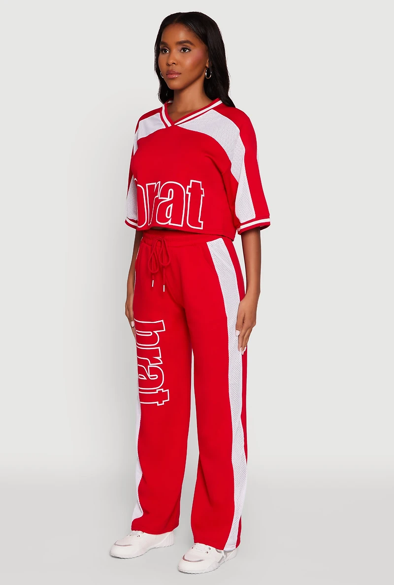 Womens Brat Graphic Jersey Top, Red, Size M