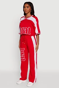 Womens Brat Graphic Jersey Top, Red, Size M