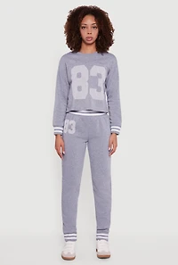 Womens 83 Graphic Long Sleeve Pullover Sweatshirt, Grey, Size XL