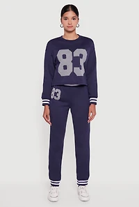 Womens 83 Graphic Long Sleeve Pullover Sweatshirt, Blue, Size L