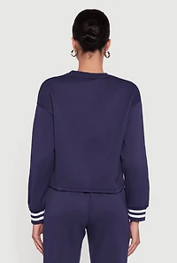 Womens 83 Graphic Long Sleeve Pullover Sweatshirt, Blue, Size L