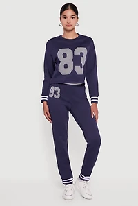 Womens 83 Graphic High Waisted Joggers, Blue, Size L