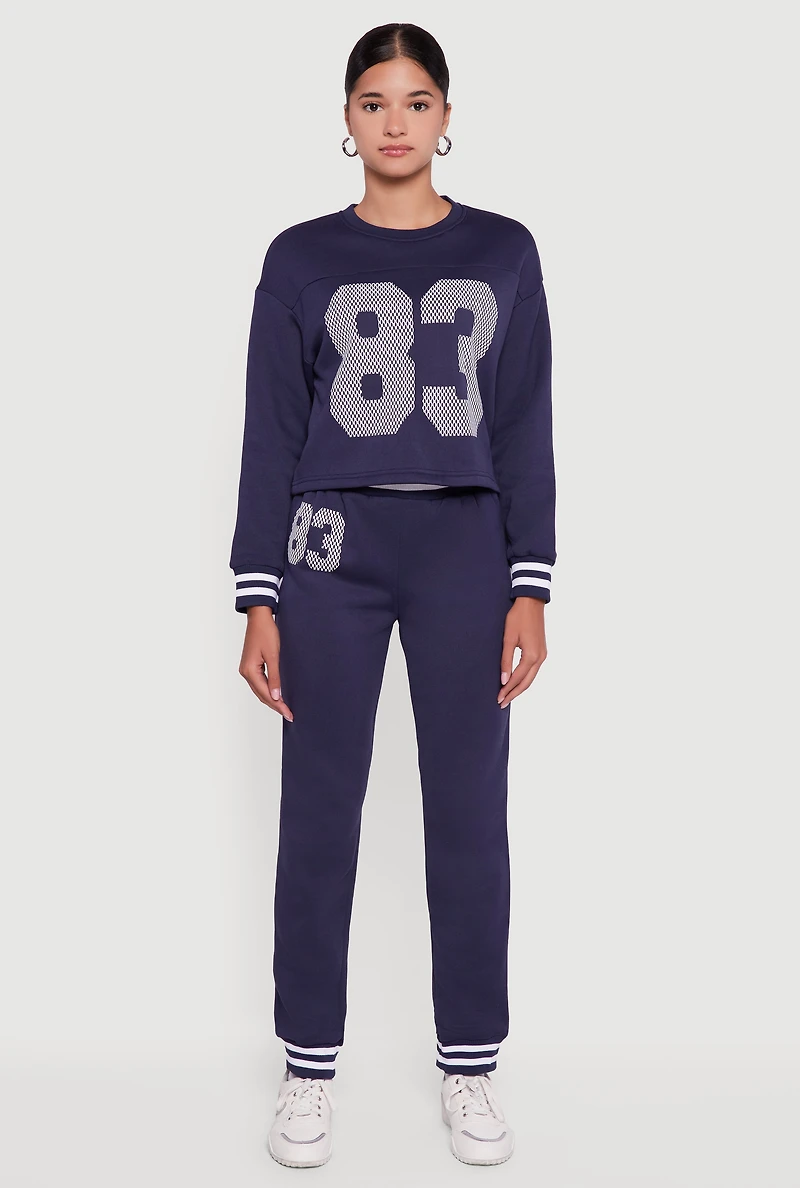 Womens 83 Graphic High Waisted Joggers, Blue, Size L